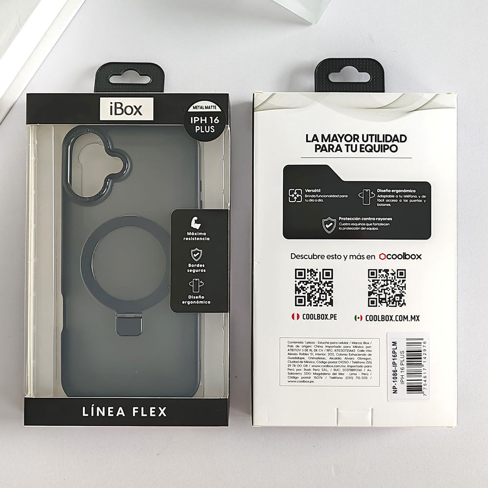 Imagen 2 del producto Case iBox para iphone 16 plus metal matte, con magsafe para carga inalámbrica con soporte, mate traslúcido negro