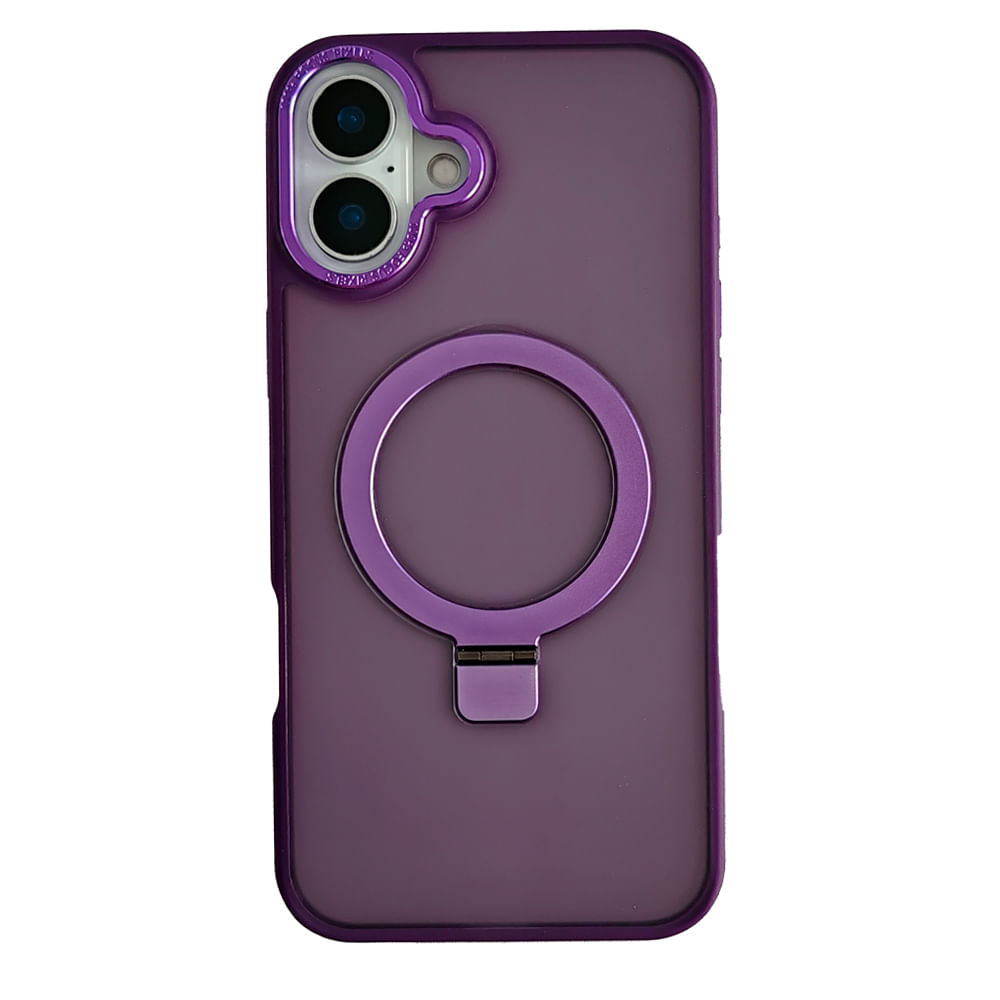 Case iBox para iphone 16 plus metal matte, con magsafe para carga inalámbrica con soporte, mate traslúcido morado