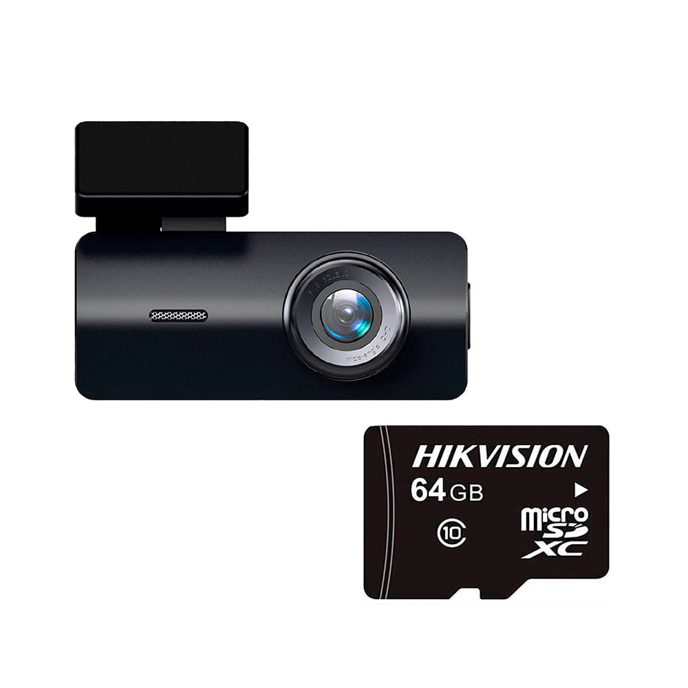 Cámara para autos Hikvision DashCam K2, Full HD, Wi-Fi, MicroSD L2 64GB, especial para videovigilancia, negro