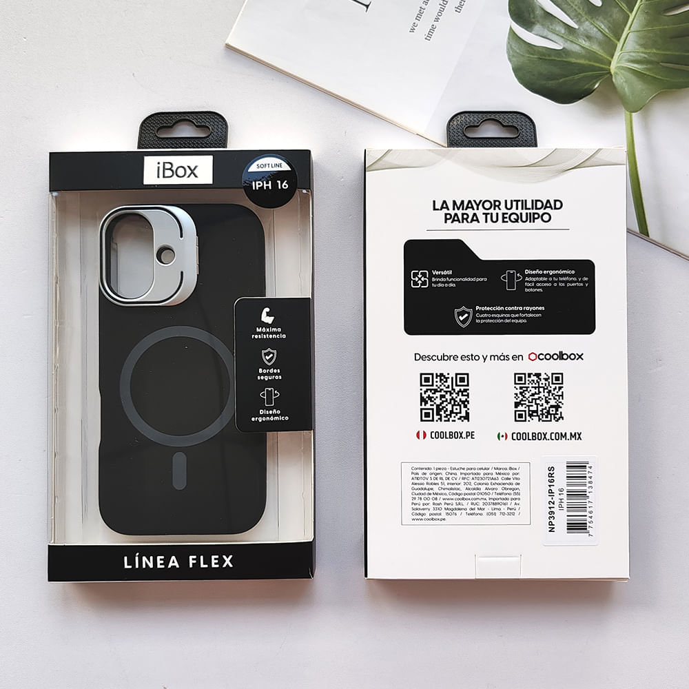 Imagen 2 del producto Case iBox para iphone 16, soft line con magsafe para carga inalámbrica, con soporte cámara, negro