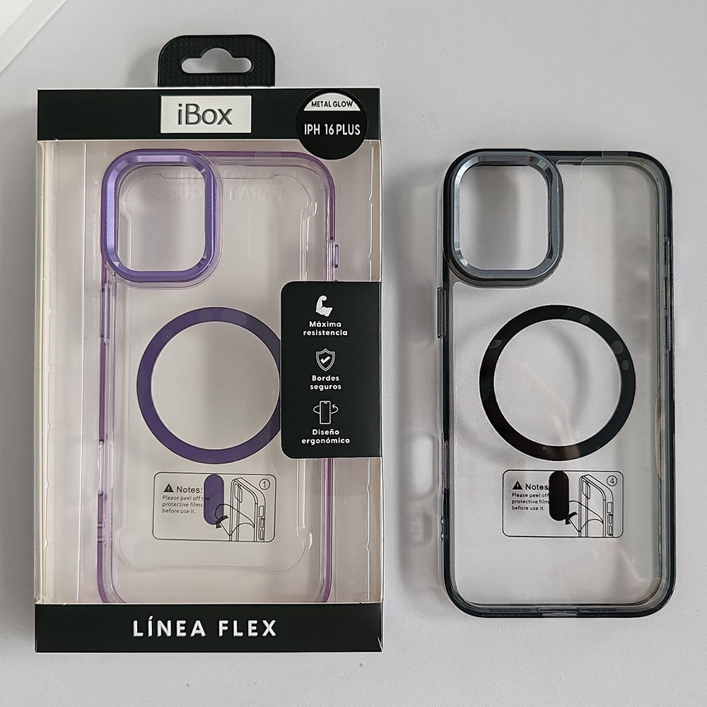 Imagen 2 del producto Case iBox para iphone 16 plus metal glow, con magsafe para carga inalámbrica, con soporte en cámara, negro