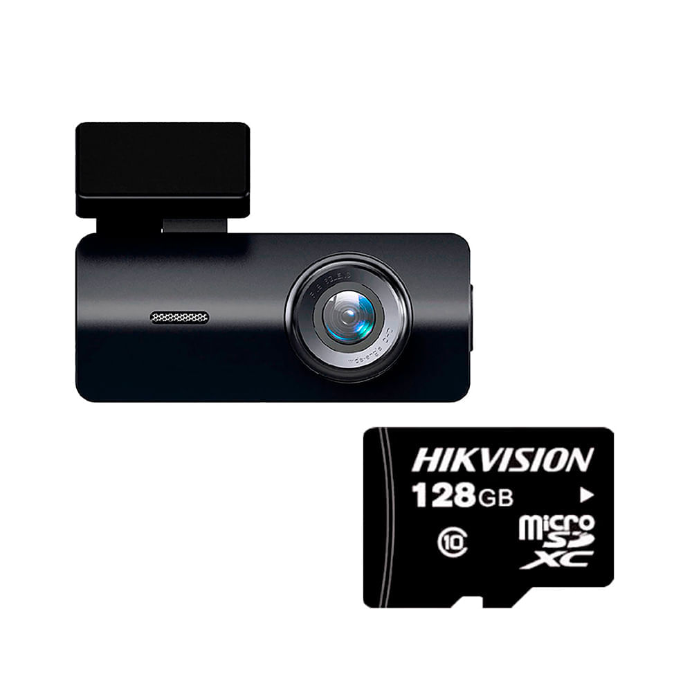 Cámara para autos Hikvision DashCam K2, Full HD, Wi-Fi, MicroSD L2 128GB, especial para videovigilancia, negro