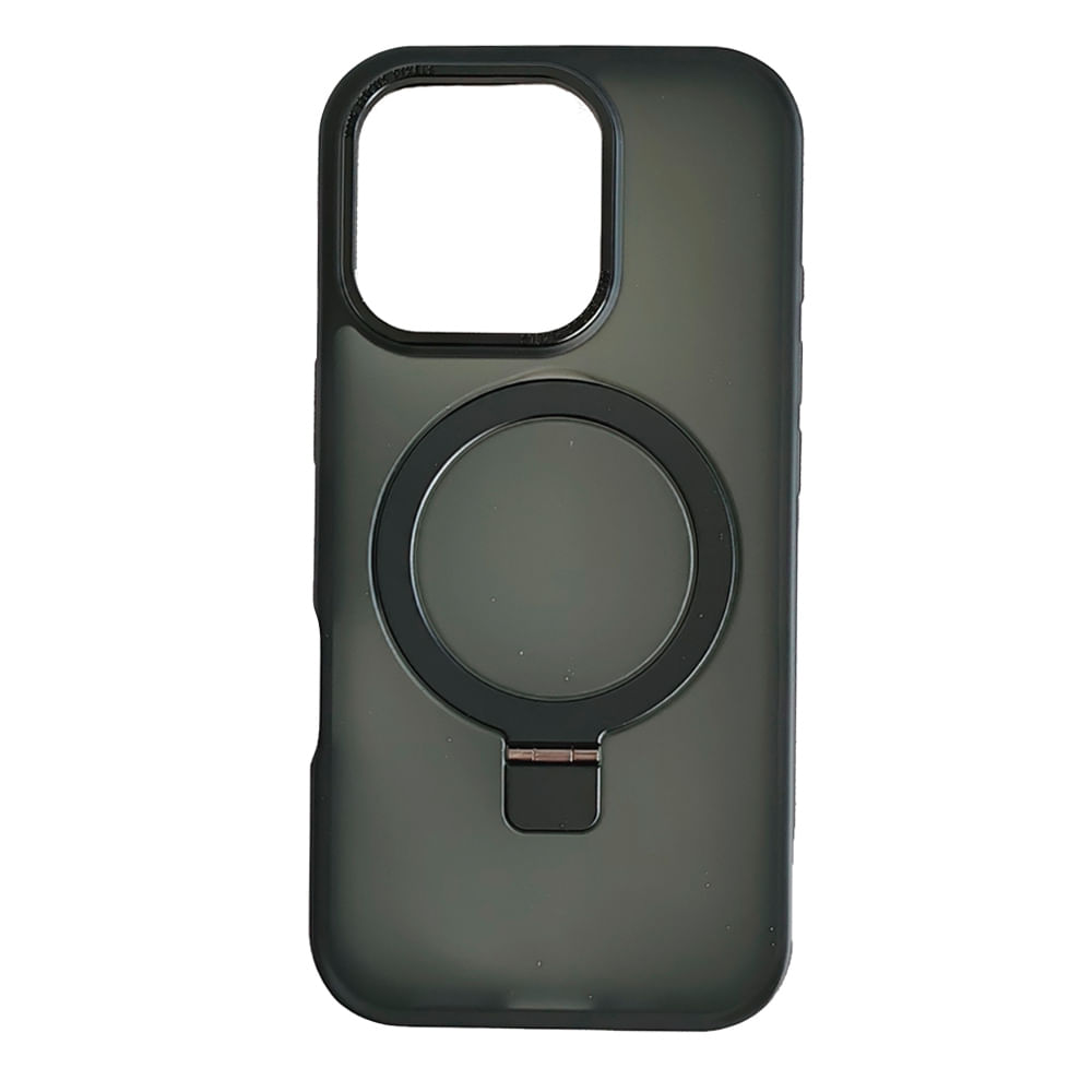 Case iBox para iphone 16 pro metal matte, con magsafe para carga inalámbrica con soporte, mate traslúcido negro