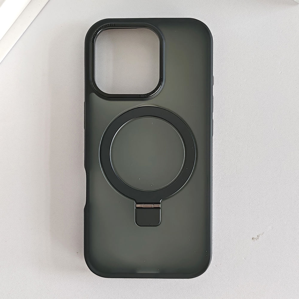 Imagen 2 del producto Case iBox para iphone 16 pro metal matte, con magsafe para carga inalámbrica con soporte, mate traslúcido negro