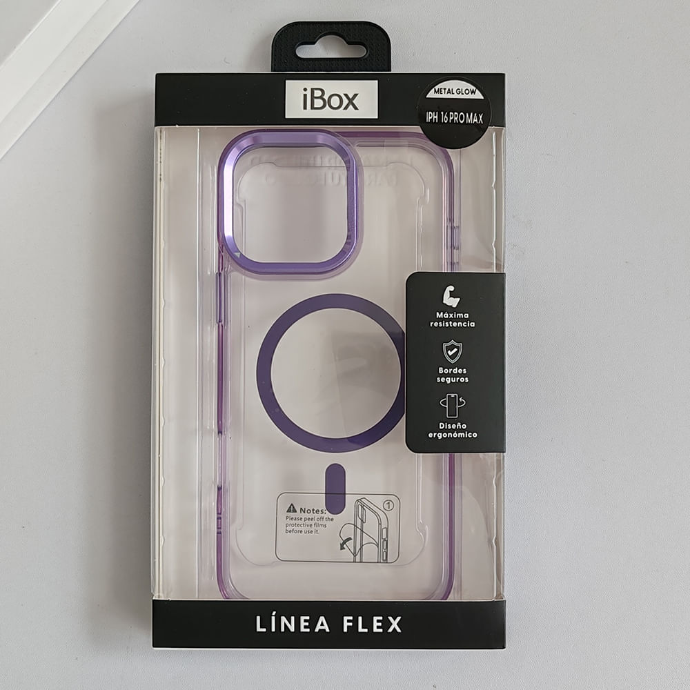 Imagen 2 del producto Case iBox para iphone 16 pro max metal glow, con magsafe para carga inalámbrica, con soporte en cámara, morado