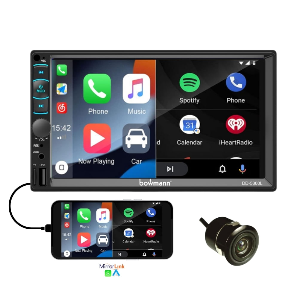 Autoradio Bowmann Mirrorlink compatible Android iOS 7, HD, BT, USB, AUX, negro
