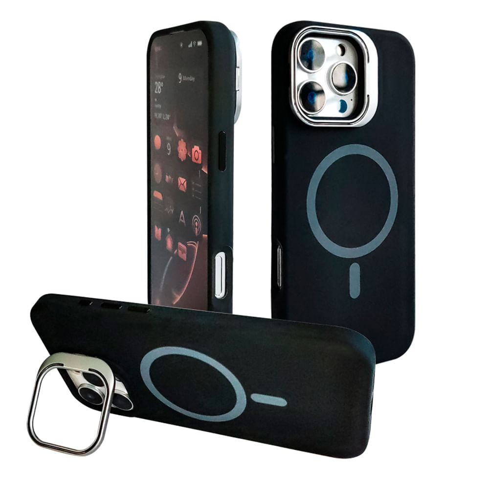 Case iBox para iphone 16 pro max soft line, con magsafe para carga inalámbrica, con soporte cámara, negro