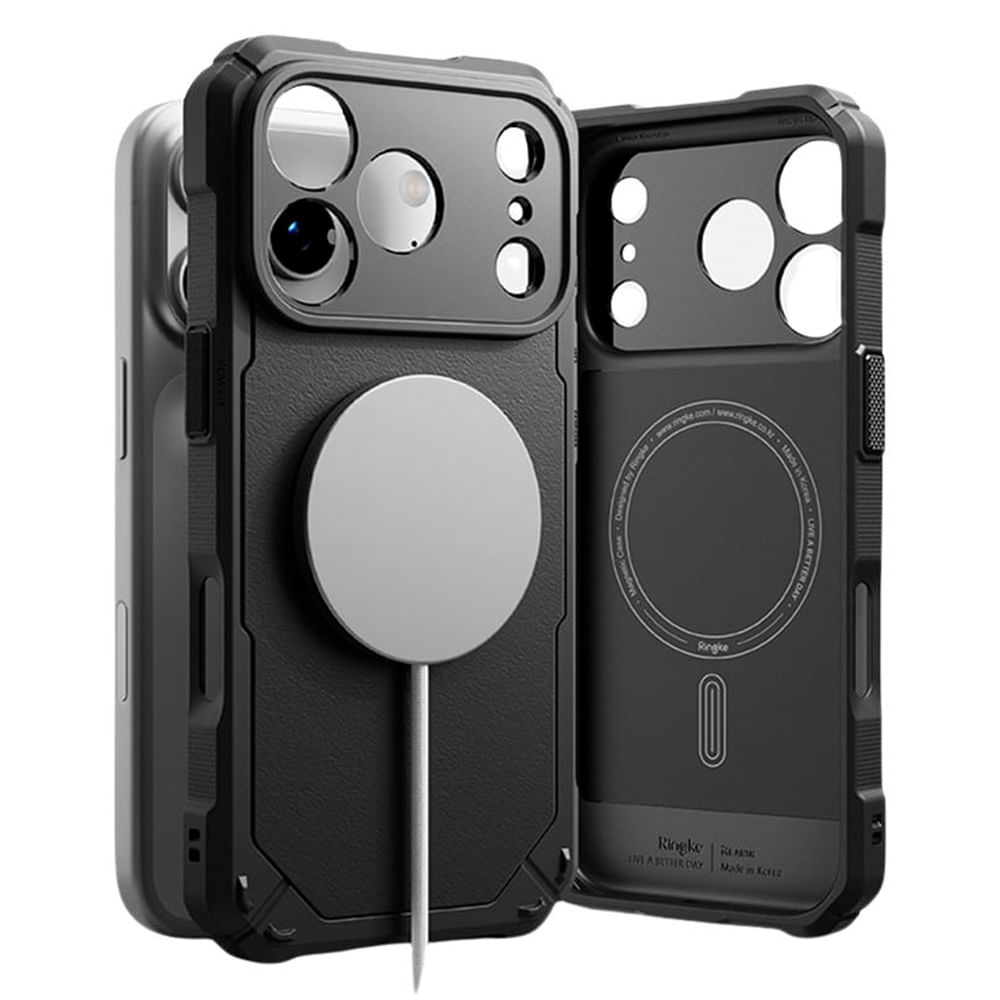 Case iPhone 17 Pro Max Rugged Gear Magnetic Negro, PC y TPU, imán magnético, diseño resistente, protección completa y bordes reforzados