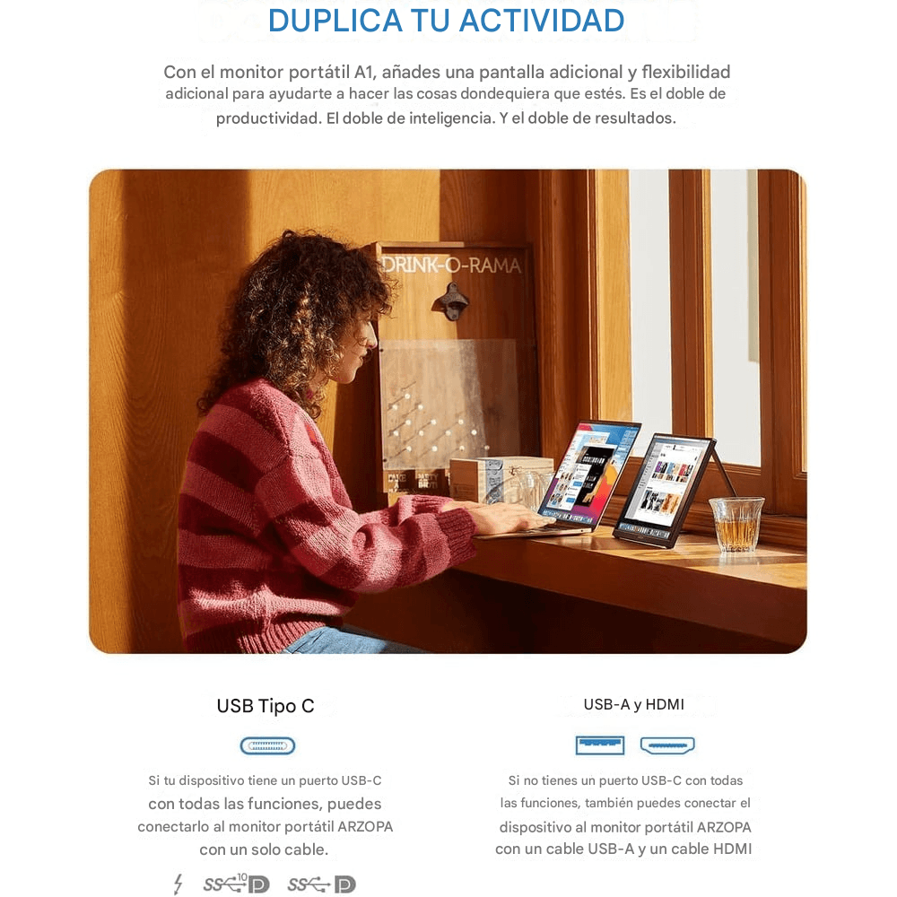 Imagen 2 del producto Monitor portátil Arzopa A1M 17.3"", IPS, FHD(1920x1080), 16:9, 60 Hz, 5 ms