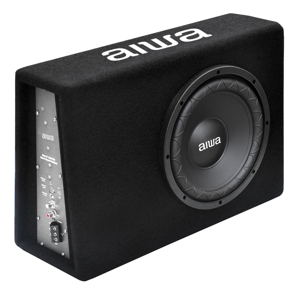 Subwoofer AIWA parlante amplificador para auto caja 10" Slim, alfombrada, 600W, negro - AW-101BX