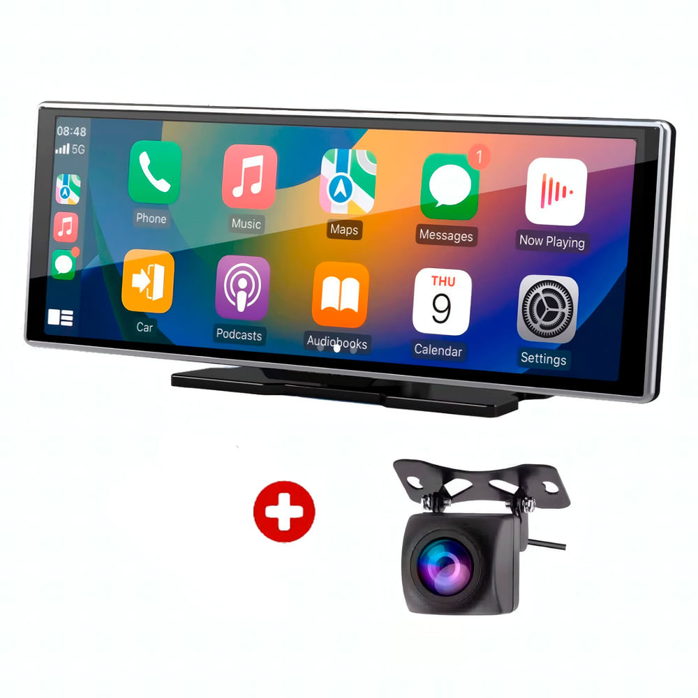 Pantalla de navegación Aiwa AW-10PND 10.25" HD, Android Auto y CarPlay, cámara de reversa y parlantes integrados, negro