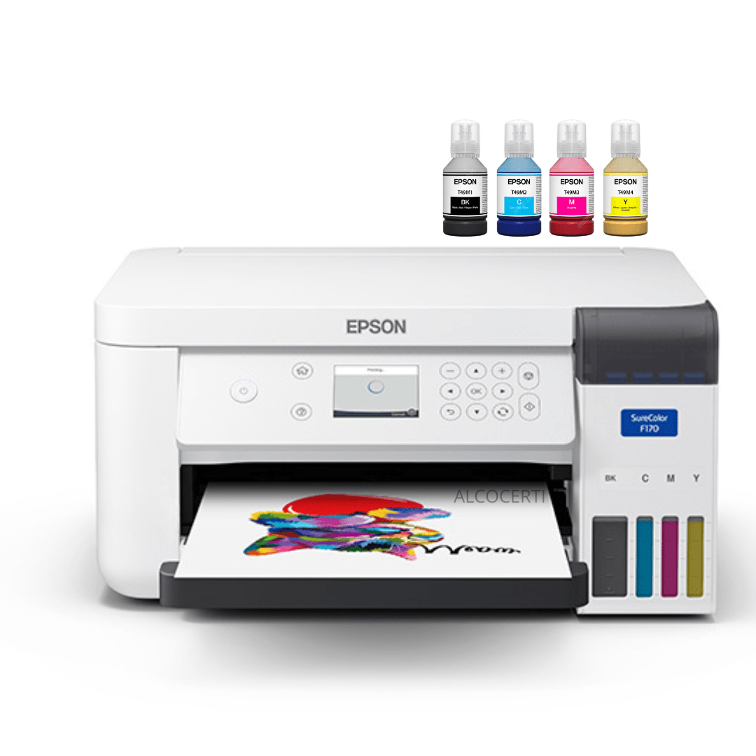 Imagen 1 del producto Impresora Epson F170 de sublimación A4 con sistema de tinta continua, cabezal PrecisionCore y alta saturación de color, blanco