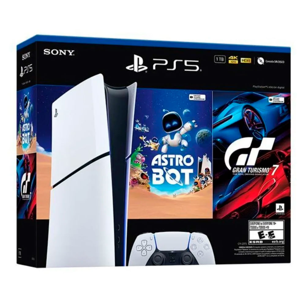Consola Sony PlayStation 5 Slim edición digital + Astro Bot y Gran Turismo 7 incluidos, SSD ultrarrápido