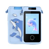 Cámara digital Delfín tipo celular para niños, memoria hasta 64GB, pantalla táctil, grabación HD, azul