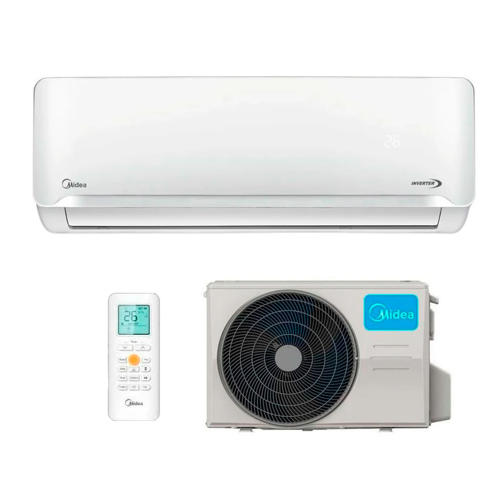 Aire acondicionado Midea 12000 BTU Inverter frío/calor, Golden Fin, flujo 3D y filtro antipolvo avanzado, blanco
