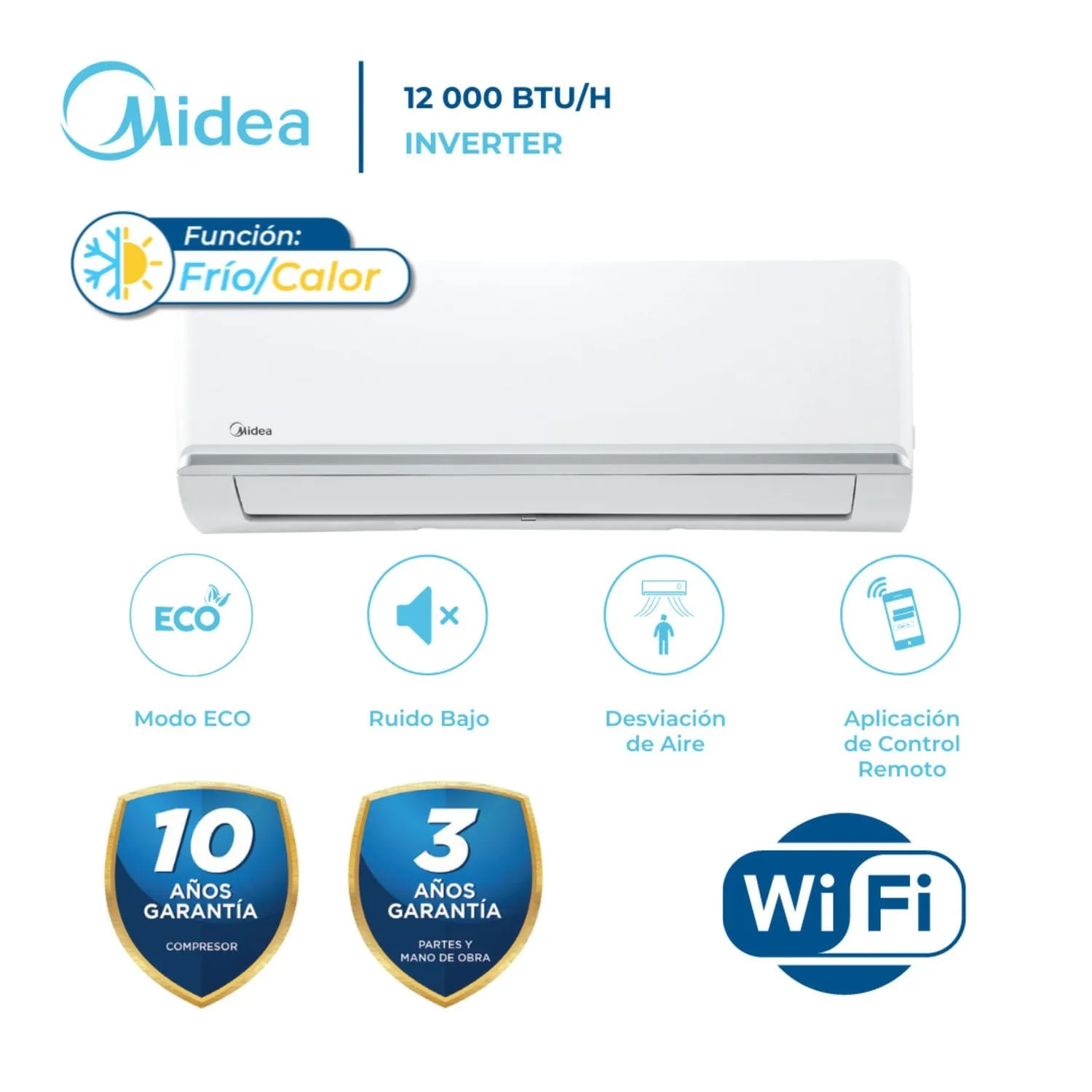 Imagen 2 del producto Aire acondicionado Midea 12000 BTU Inverter frío/calor, Golden Fin, flujo 3D y filtro antipolvo avanzado, blanco