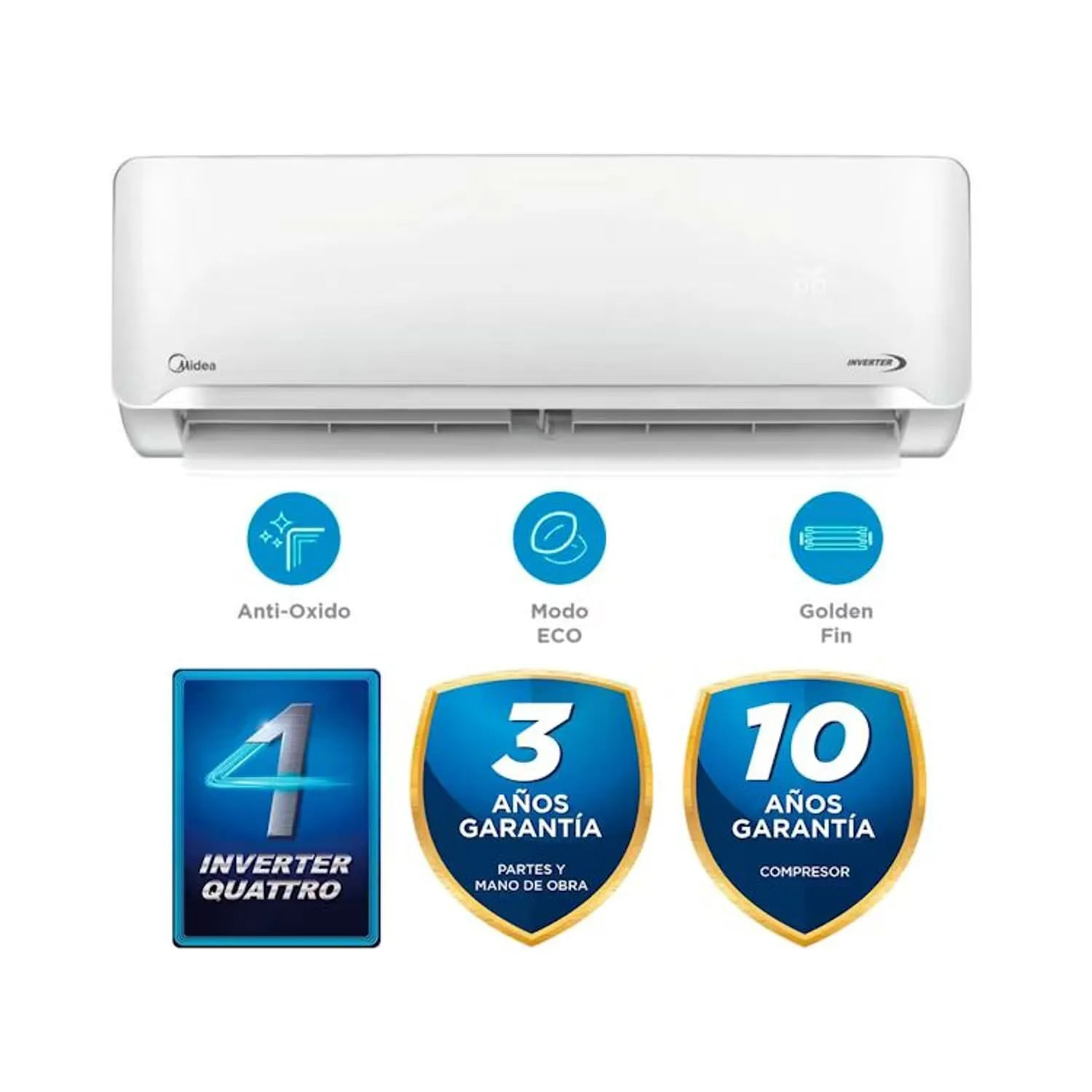 Imagen 2 del producto Aire acondicionado Midea Split 24000 BTU Inverter frío solo, doble filtro Hi-Care y control inteligente Wi-Fi, blanco