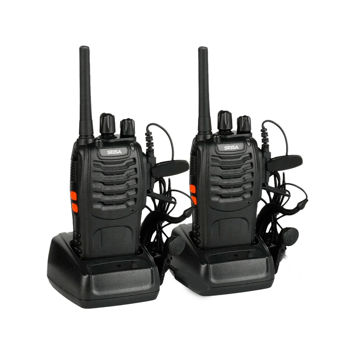 Walkie Talkie Seisa radio portátil pack x2 transmisor y receptor, comunicación bidireccional, batería recargable, negro