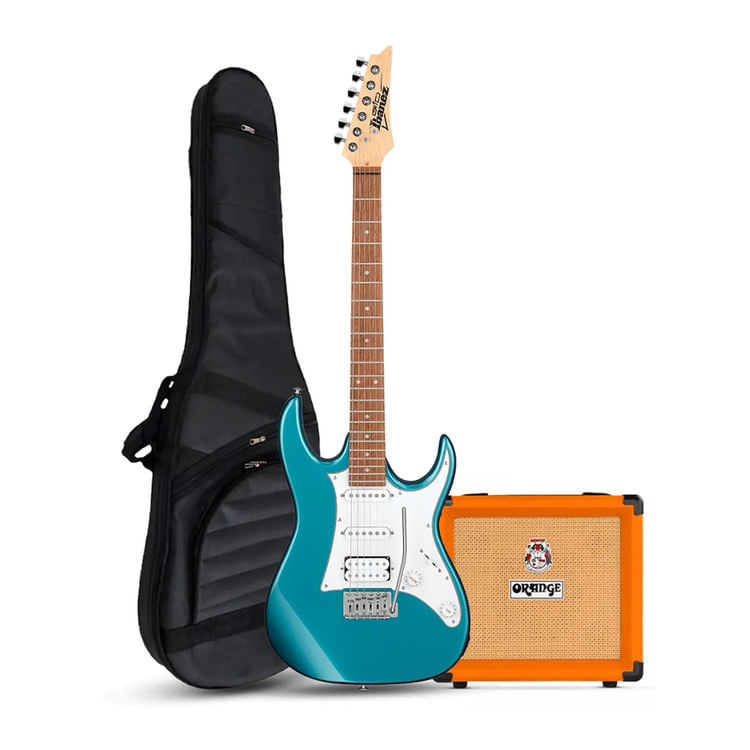 Guitarra eléctrica Ibanez Gio GRX40 Metallic Light Blue, amplificador Orange Crush 12W y accesorios, azul