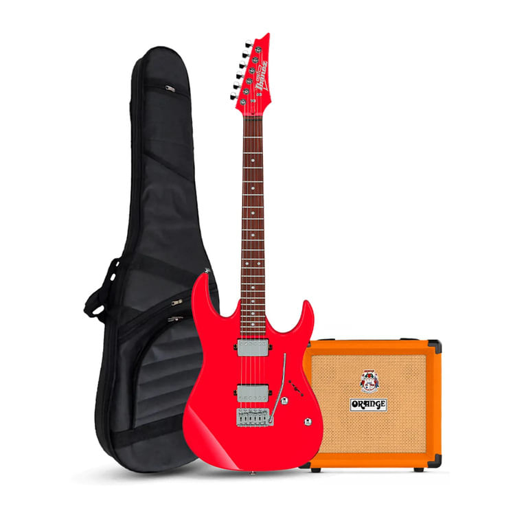 Guitarra eléctrica Ibanez Gio GRX120SP Vivid Red, amplificador Orange Crush 12W y accesorios completos, rojo