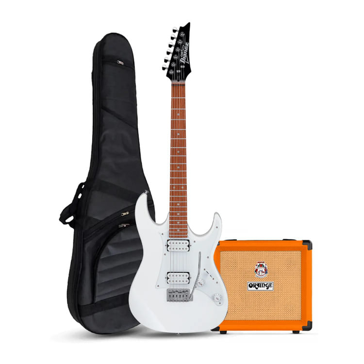 Guitarra Ibanez GRX20 White, con amplificador Orange Crush 12W y accesorios completos