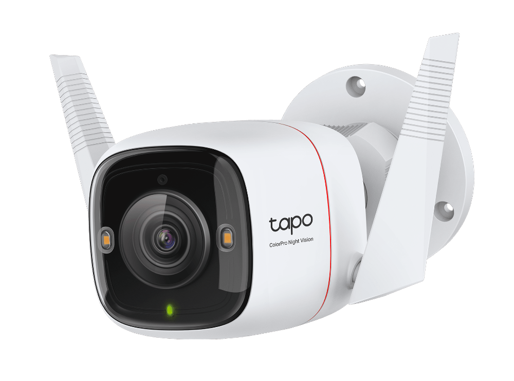 Cámara de seguridad exterior Tapo C325WB 2K QHD ColorPro, visión nocturna IA, detección avanzada, IP66, blanco