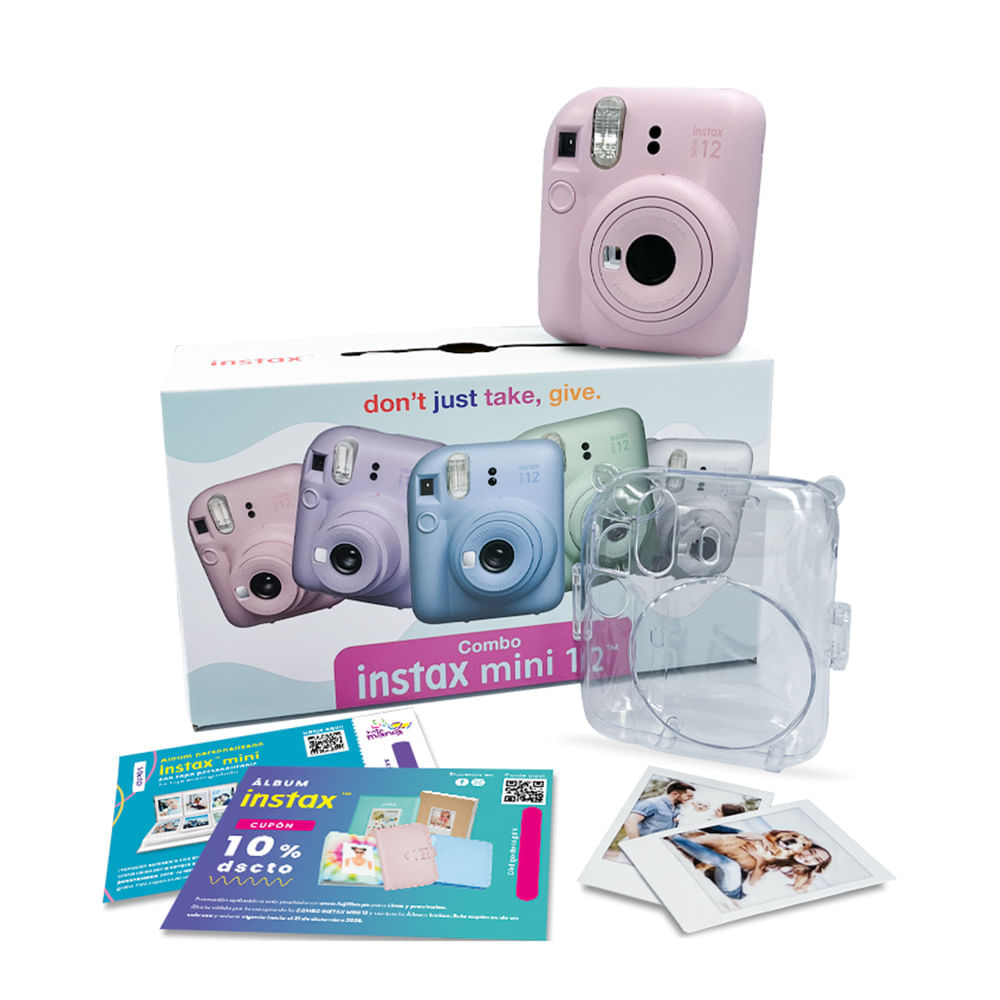 Combo: Cámara Fujifilm Instax Mini 12, lente 60mm, rosa flor + Pack 10 + ll cupón