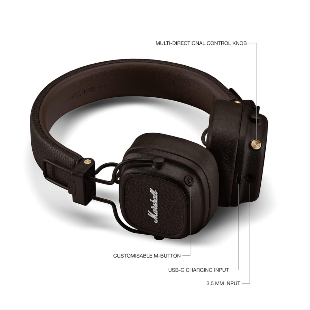 Imagen 2 del producto Audífonos Marshall Major V bluetooth on-ear, 100 horas de reproducción, carga inalámbrica, café