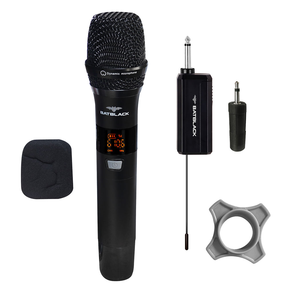 Micrófono inalámbrico Batblack, con receptor recargable, cobertura de 50 metros, negro