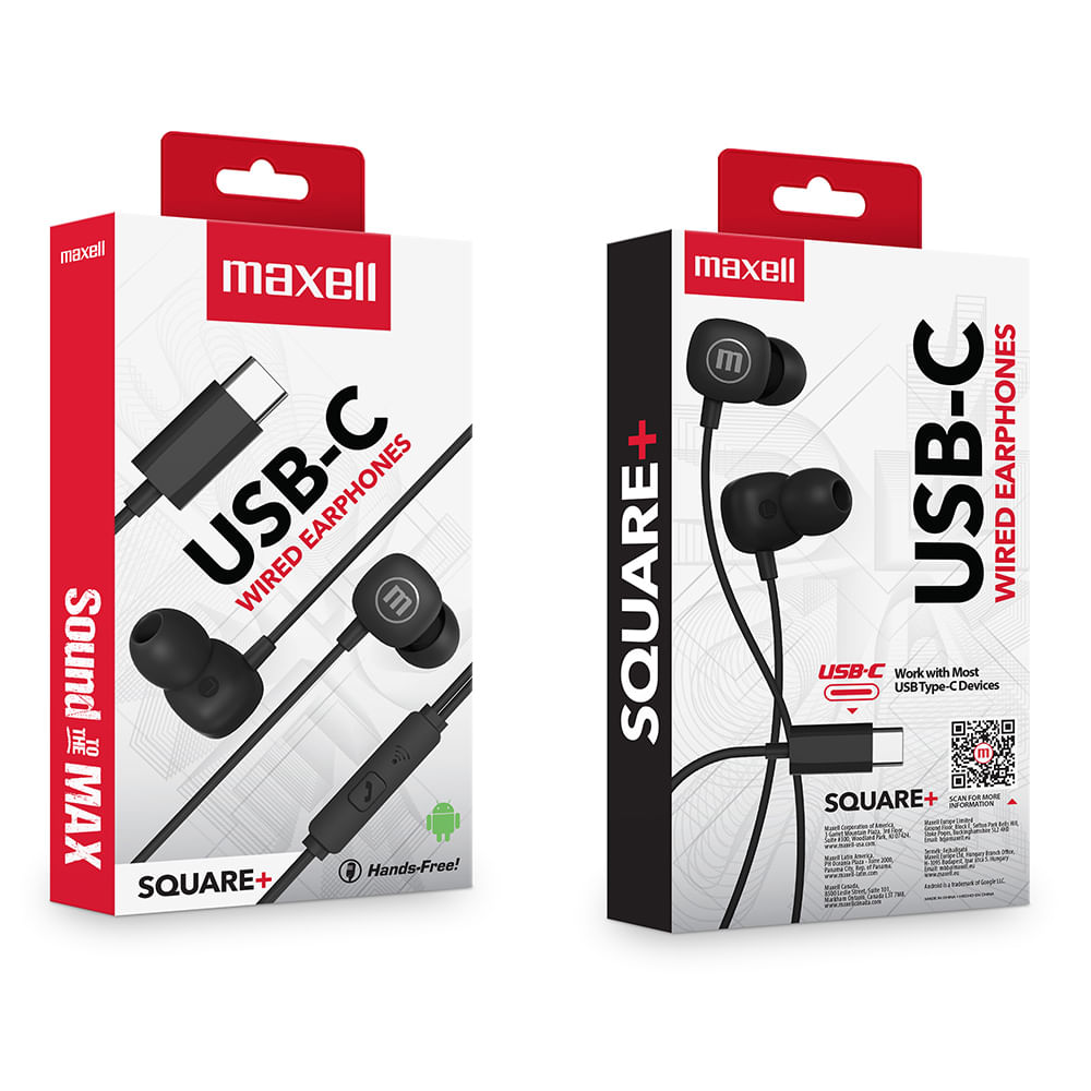 Audífonos In Ear Maxell Square-C, con micrófono, conexión USB tipo-C, negro
