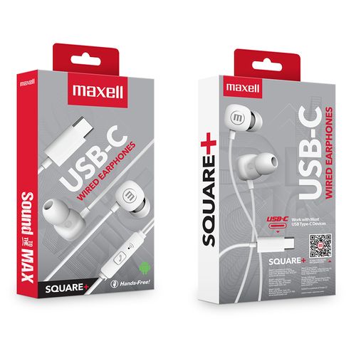 Audífonos In Ear Maxell Square, con micrófono, conexión USB tipo-C, blanco