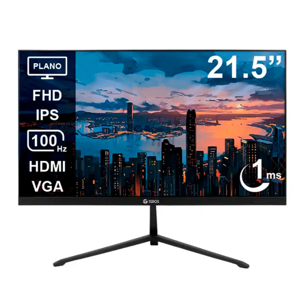 Monitor gamer plano 21.5" Teros TE-2128S, IPS, FHD, 100 Hz, negro