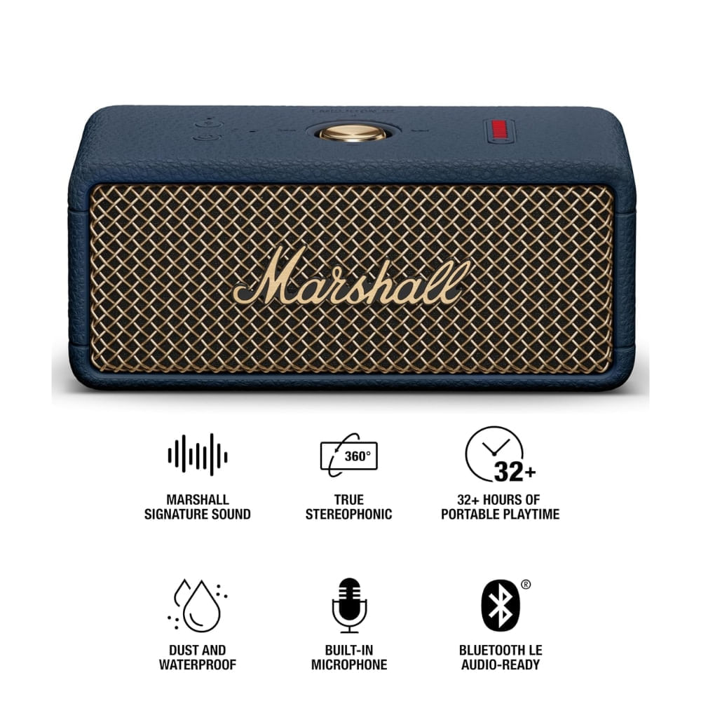 Imagen 2 del producto Parlante bluetooth Marshall Emberton III portátil, resistente al agua IP67, hasta 32 horas de reproducción, azul