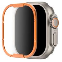 Protector frontal aluminio y vidrio templado para Apple Watch Ultra y Ultra 2 49mm, dureza 9H y anti rayones, naranja