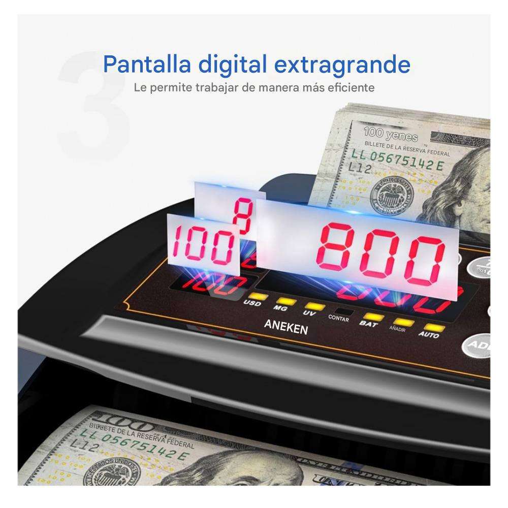 Imagen 2 del producto Contador de dinero Aneken para dólares y euros con detección UV/MG/IR, cuenta de valor