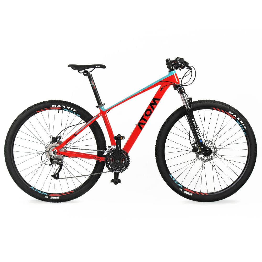 Bicicleta Atom Burner Aro 29", talla 16', aluminio, rojo y turquesa