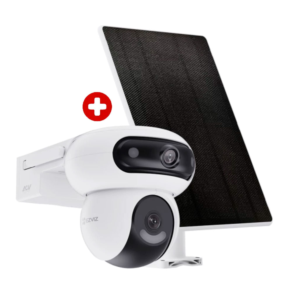 Cámaras de seguridad Ezviz para exterior HB90 Dual 2K+ con panel solar, doble lente, visión nocturna, blanco