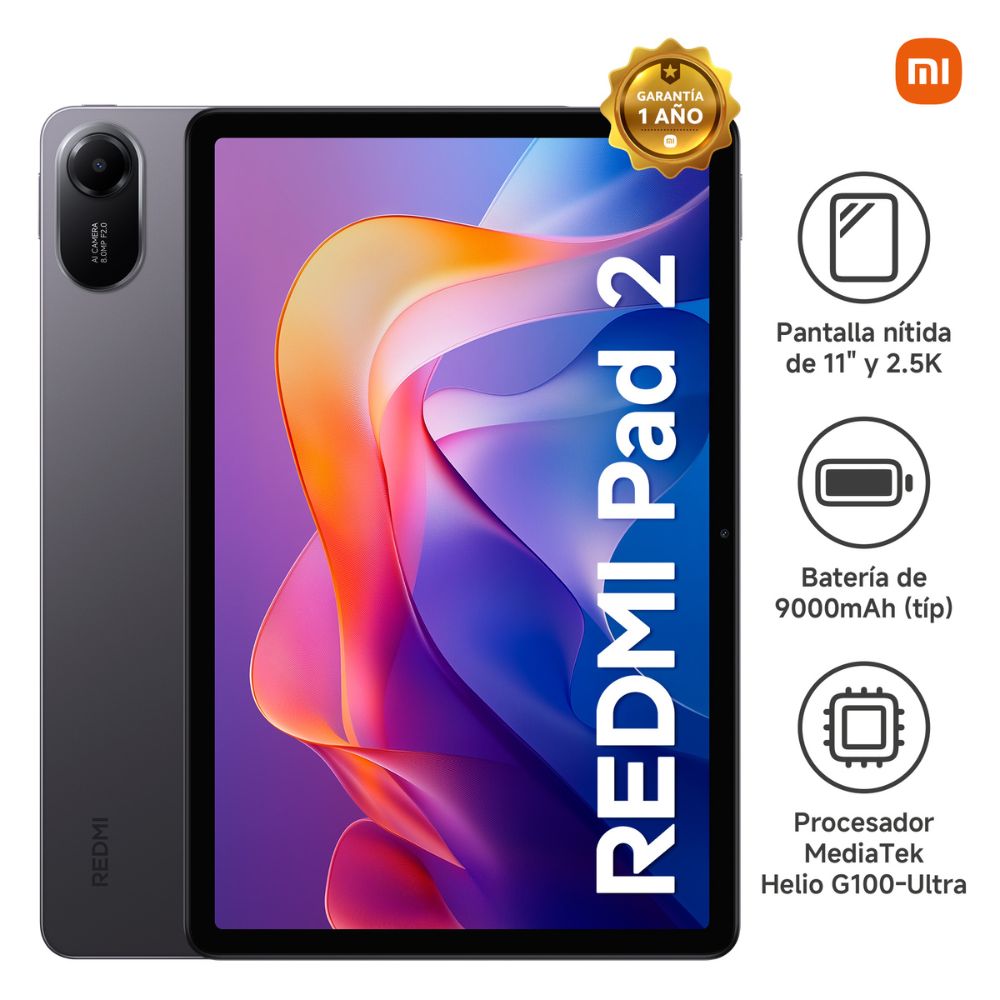 Imagen 2 del producto Tablet Xiaomi Redmi Pad 2 11"" 128GB, 4GB RAM, cámara principal 8MPy frontal 5MP, 9000mAh, Mediatek G100 Ultra, gris