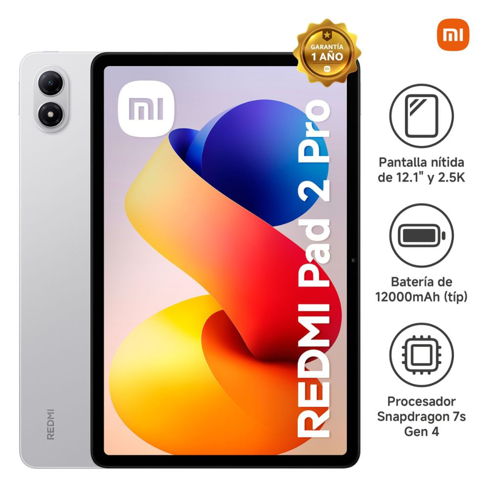 Imagen 2 del producto Tablet Xiaomi Redmi Pad 2 Pro 12.1"" 128GB, 6GB RAM, cámara principal 8MP y frontal 8MP, 12000mAh, Snapdragon 7s, silver