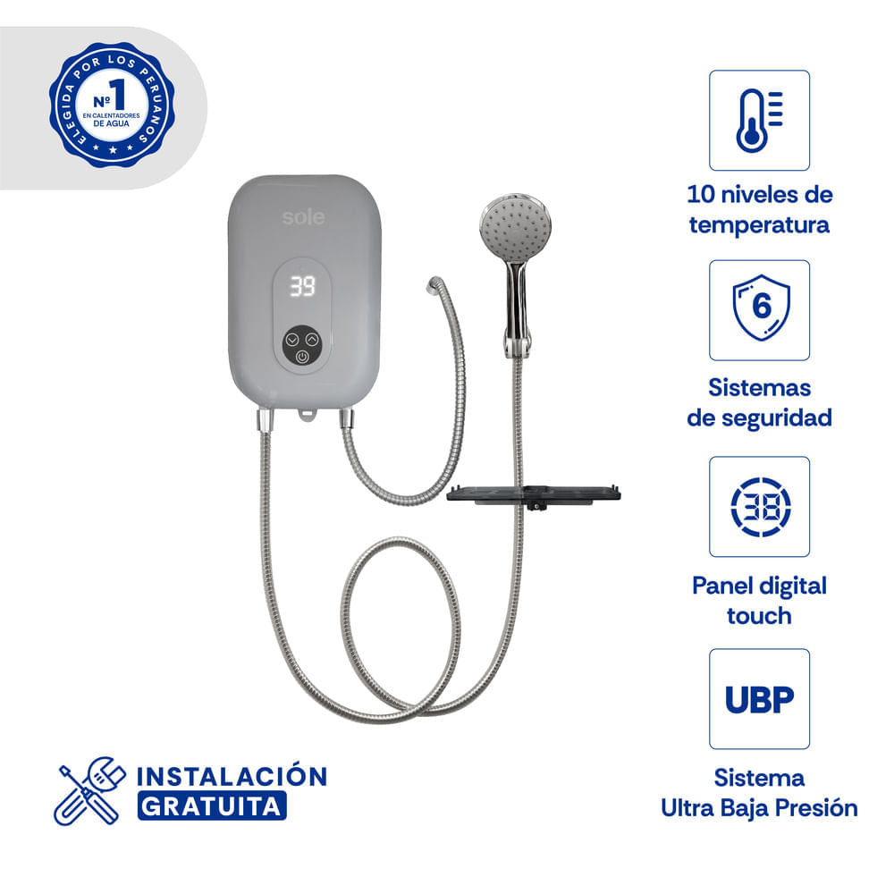 Imagen 2 del producto Rapiducha Sole Turbo Max Ultra, 5500W, calentador eléctrico, 10 niveles de potencia, seguridad IPX4, gris