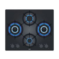 Encimera Sole Rubí Pro, a gas, 60 cm, vidrio templado, 4 quemadores, triple flama, ignición eléctrica, negro