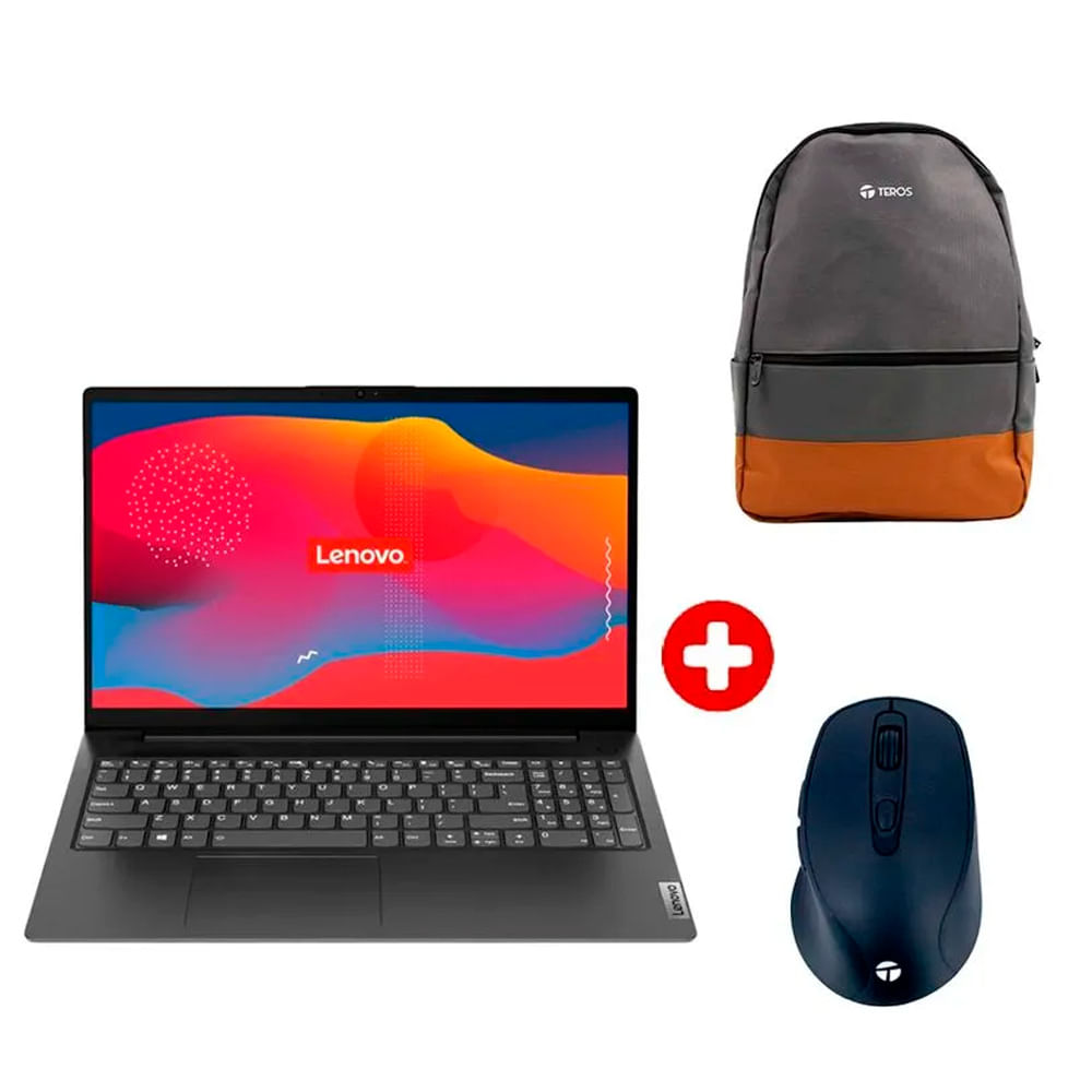 Laptop Lenovo V15 G2 IJL Intel Celeron N4500, 8GB RAM, 256GB SSD, 15.6" FHD, FreeDOS + mochila Teros + mouse inalámbrico