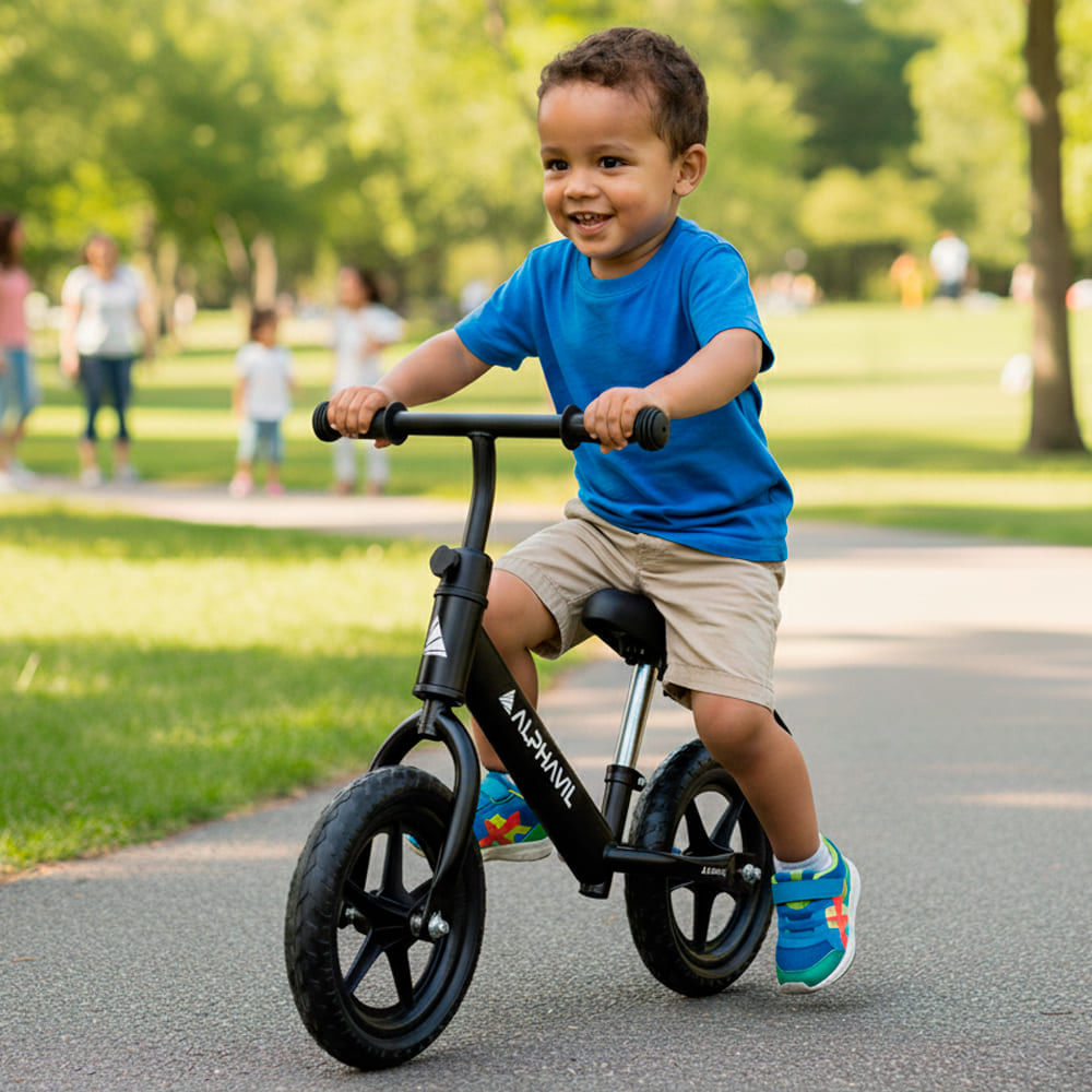 Imagen 2 del producto Bicicleta de balance Alphavil BX1 para niños, asiento ajustable, ruedas EVA, estructura ligera, negro