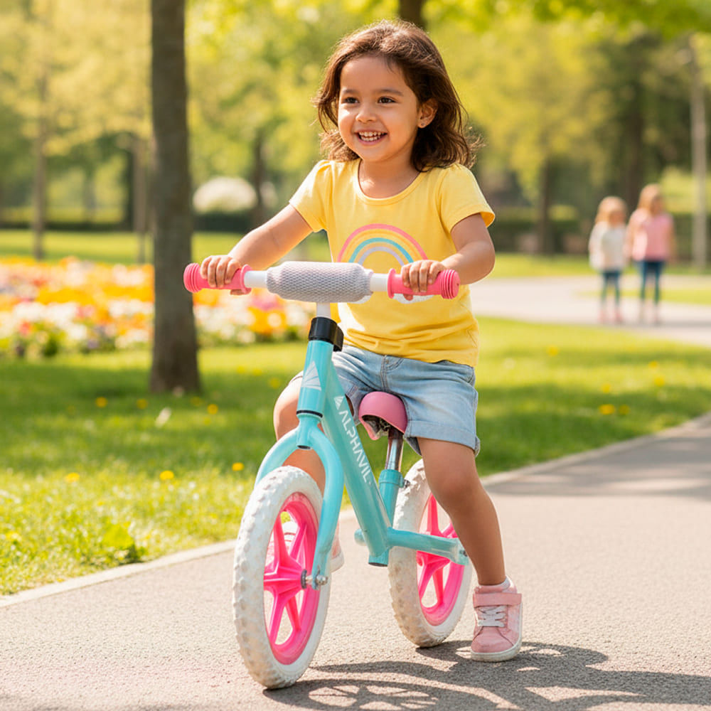 Imagen 2 del producto Bicicleta de balance Alphavil Pinky para niños, asiento ajustable, ruedas EVA, 12 pulgadas, rosa