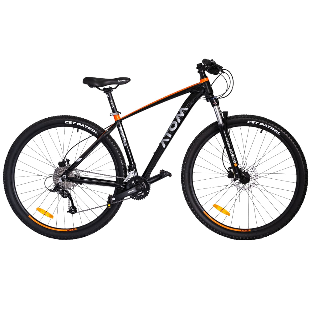 Bicicleta Atom Burner Aro 29", talla 18', negro y naranja gloss