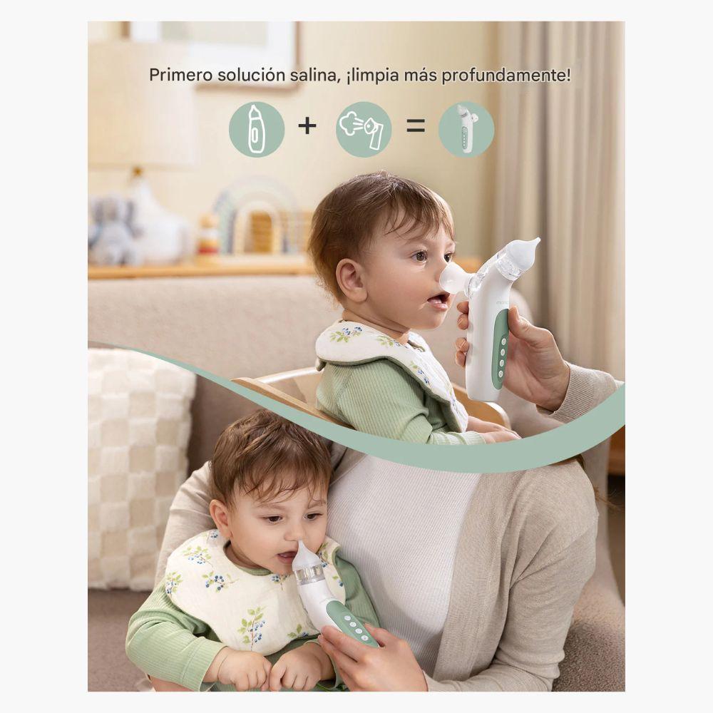 Imagen 2 del producto Aspirador nasal para bebé eléctrico Momcozy, 2 en 1, spray y succión, alivio congestión, blanco
