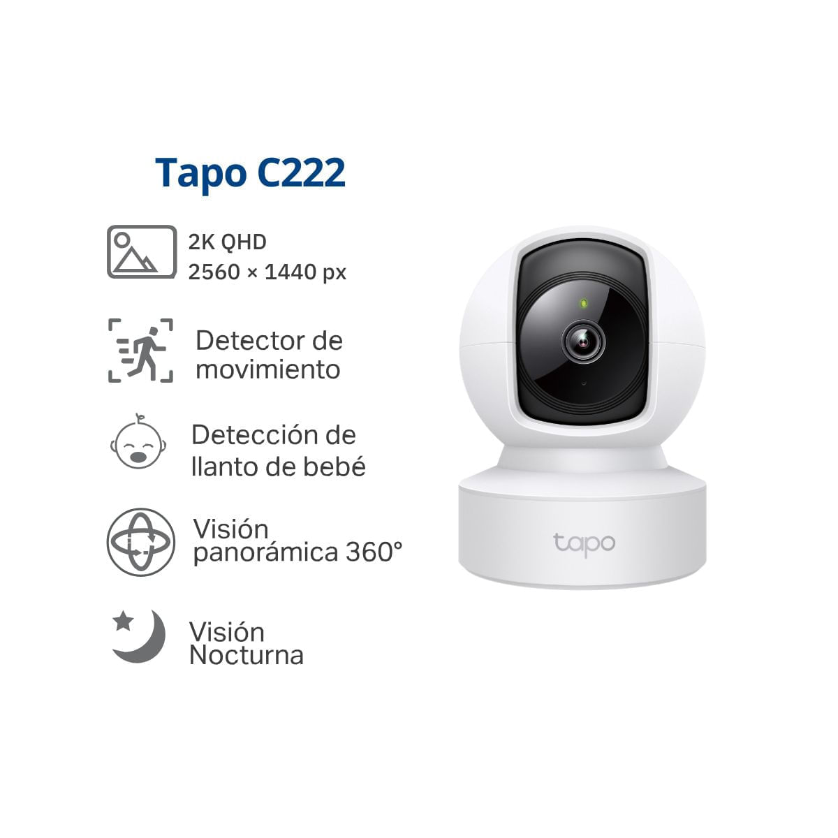 Imagen 2 del producto Cámara de seguridad Tapo C222 2K QHD 4MP Pan Tilt con visión nocturna, detección de movimiento, interior, blanco