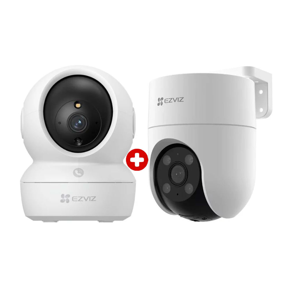 Kit cámaras de seguridad Ezviz H6C 2K 3MP + H8C 2K 3MP, visión 360°, IR inteligente nocturna, IP65, blanco