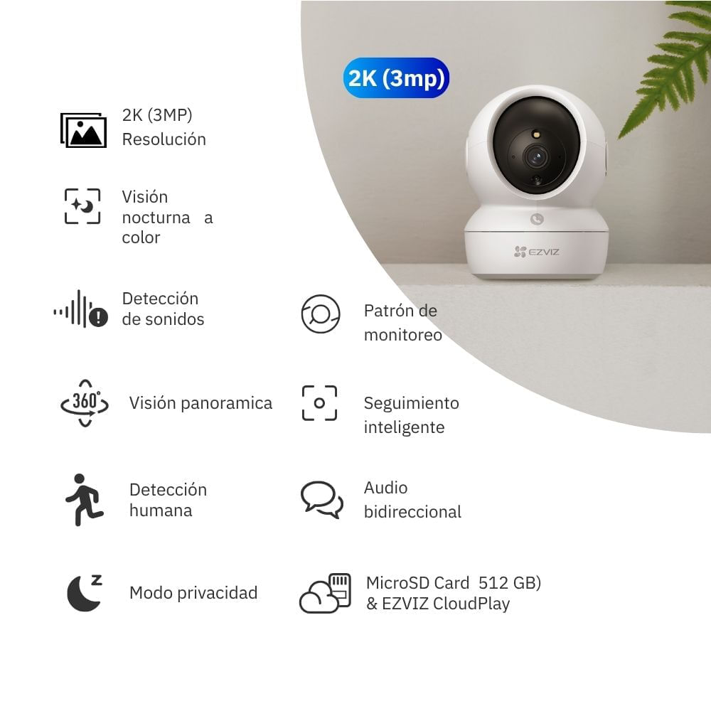Imagen 2 del producto Kit cámaras de seguridad Ezviz H6C 2K 3MP + H8C 2K 3MP, visión 360°, IR inteligente nocturna, IP65, blanco