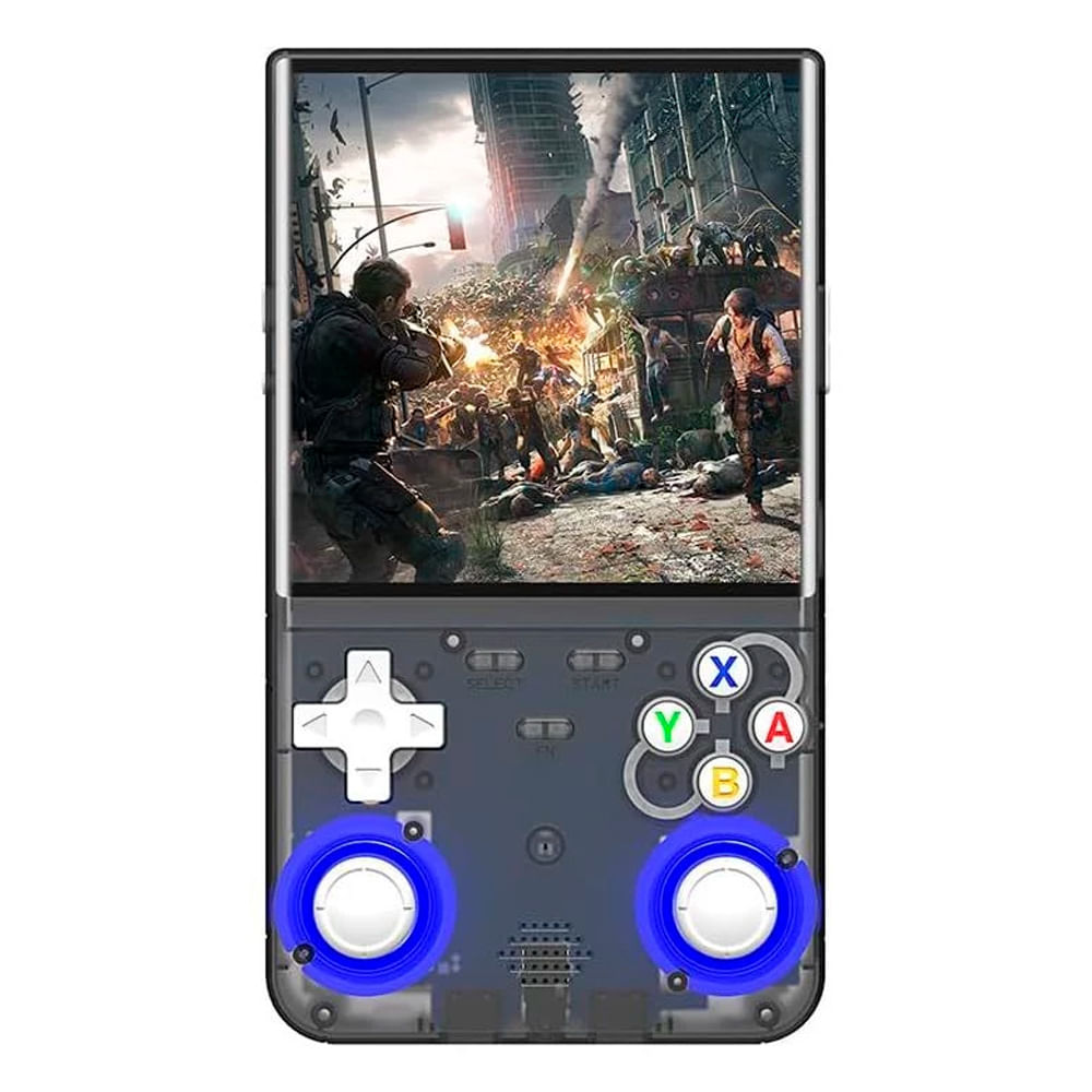 Imagen 1 del producto Consola portátil R36 Ultra, almacenamiento 128GB, Wi‑Fi, juegos incluidos, negro transparente
